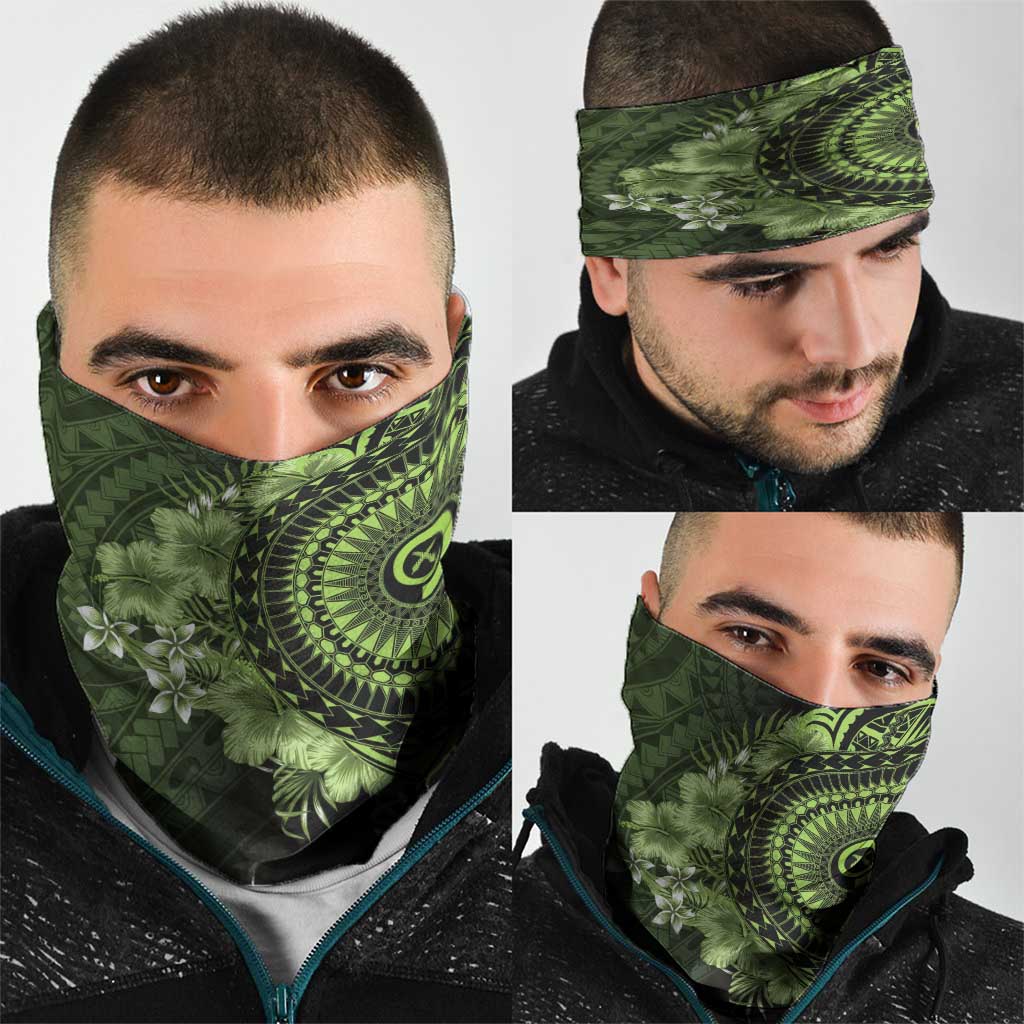 Vanuatu Neck Gaiter Hibisus Polynesian Pattern Green - Polynesian Pride
