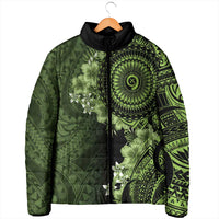 Vanuatu Padded Jacket Hibisus Polynesian Pattern Green - Polynesian Pride