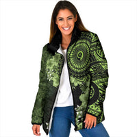Vanuatu Padded Jacket Hibisus Polynesian Pattern Green - Polynesian Pride
