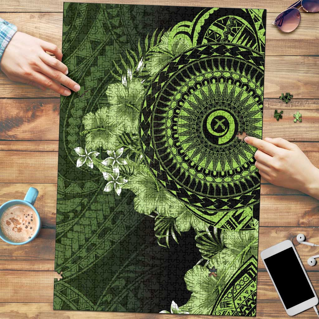 Vanuatu Puzzle Hibisus Polynesian Pattern Green - Polynesian Pride