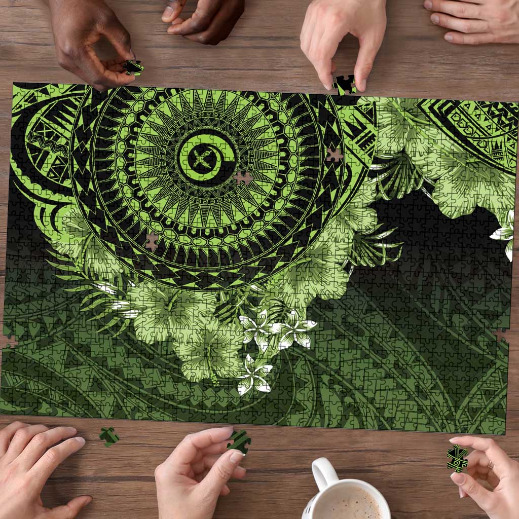 Vanuatu Puzzle Hibisus Polynesian Pattern Green - Polynesian Pride