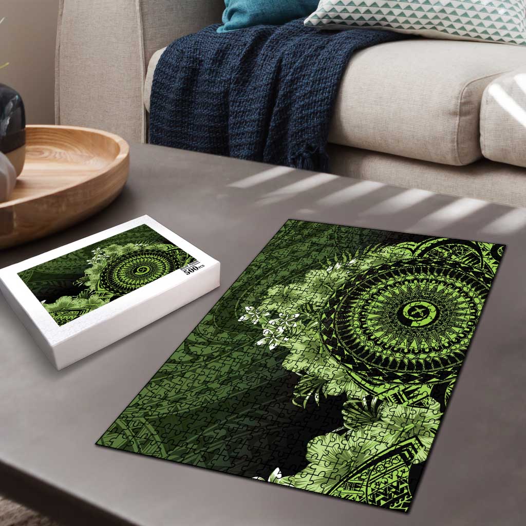 Vanuatu Puzzle Hibisus Polynesian Pattern Green - Polynesian Pride