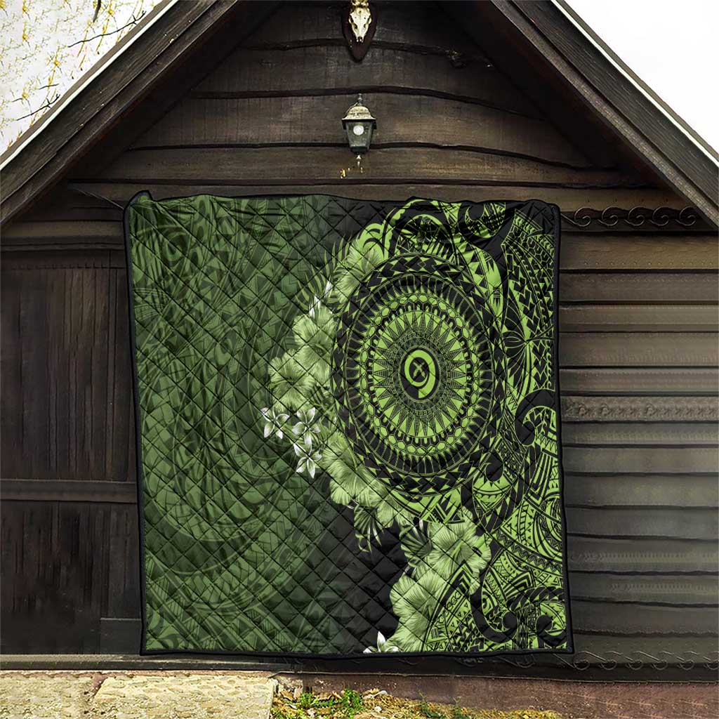 Vanuatu Quilt Hibisus Polynesian Pattern Green - Polynesian Pride