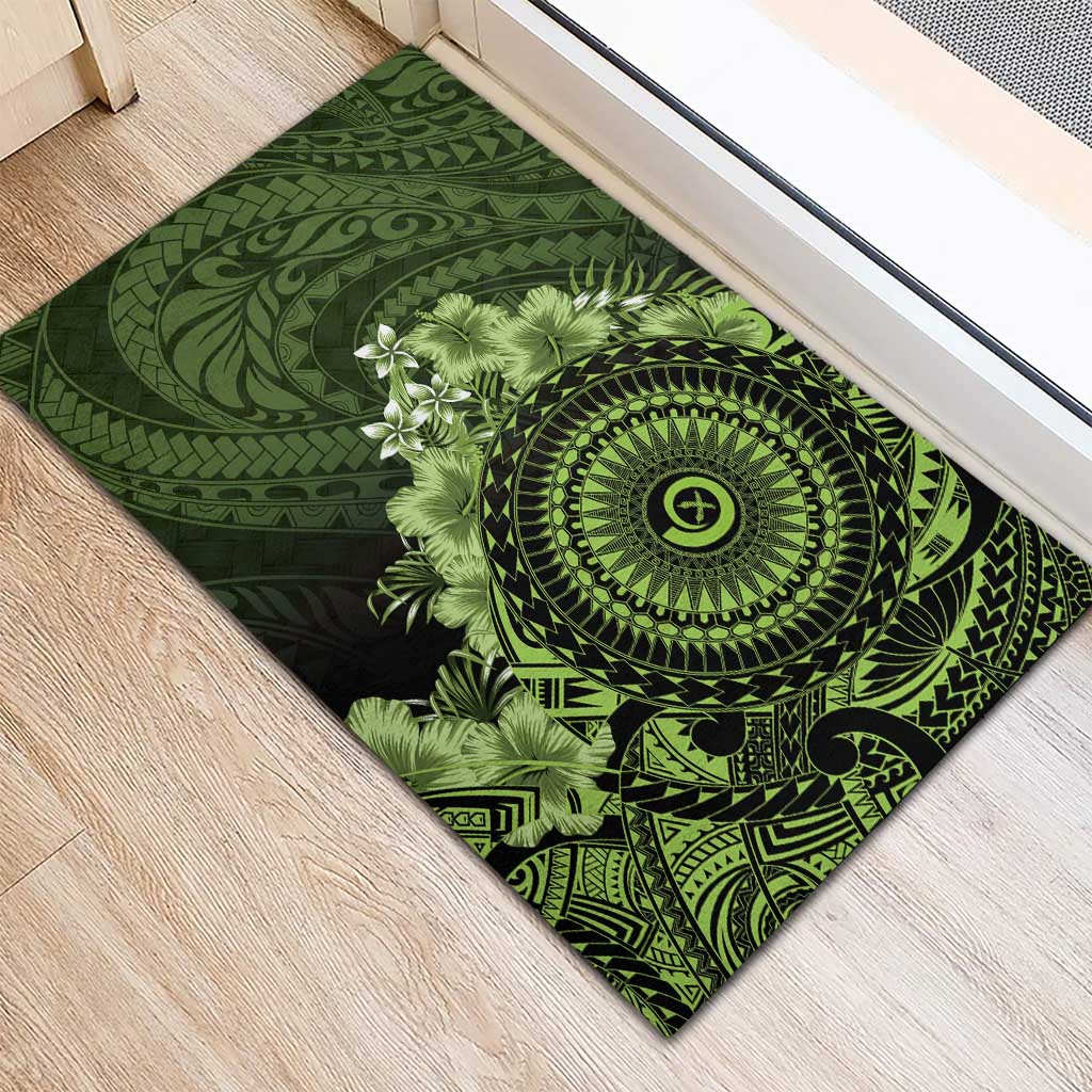 Vanuatu Rubber Doormat Hibisus Polynesian Pattern Green - Polynesian Pride