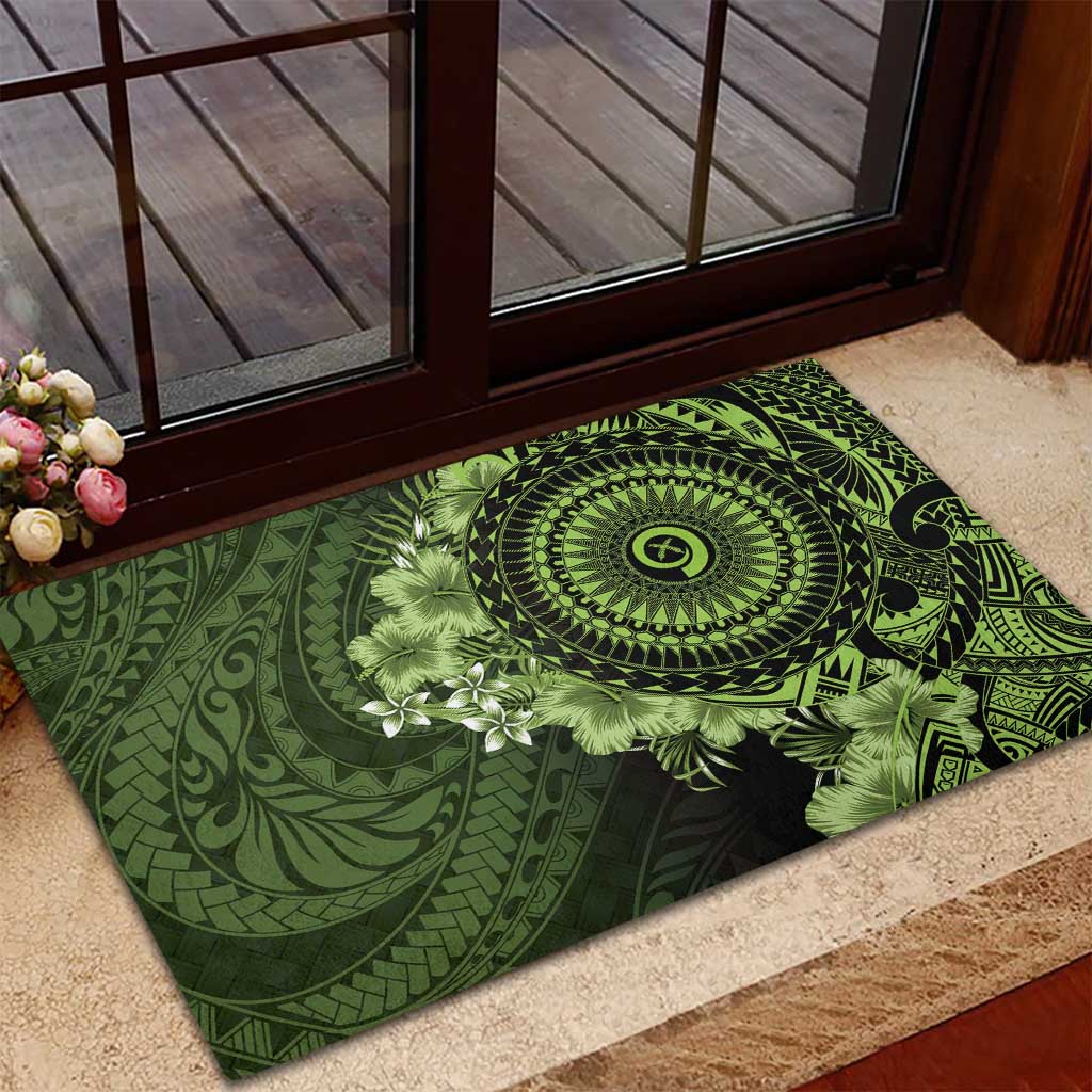 Vanuatu Rubber Doormat Hibisus Polynesian Pattern Green - Polynesian Pride