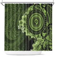 Vanuatu Shower Curtain Hibisus Polynesian Pattern Green - Polynesian Pride