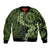 Vanuatu Sleeve Zip Bomber Jacket Hibisus Polynesian Pattern Green - Polynesian Pride