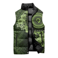 Vanuatu Sleeveless Puffer Jacket Hibisus Polynesian Pattern Green - Polynesian Pride