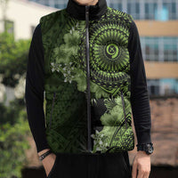 Vanuatu Sleeveless Puffer Jacket Hibisus Polynesian Pattern Green - Polynesian Pride