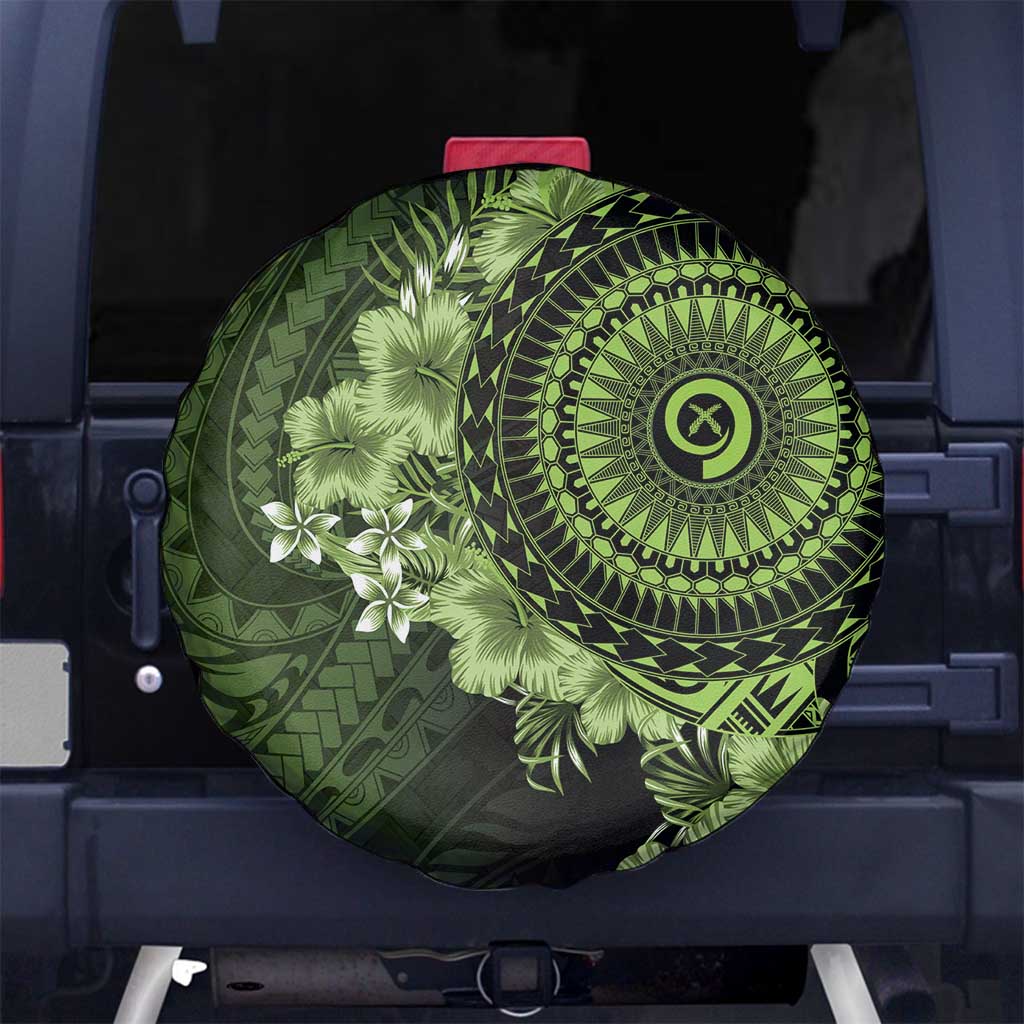 Vanuatu Spare Tire Cover Hibisus Polynesian Pattern Green - Polynesian Pride