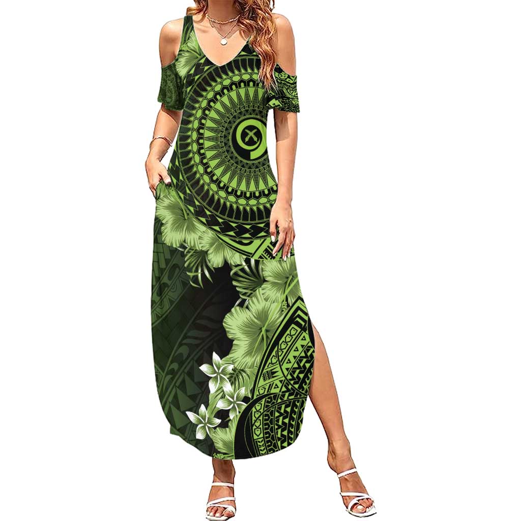 Vanuatu Summer Maxi Dress Hibisus Polynesian Pattern Green - Polynesian Pride