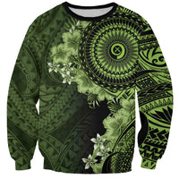 Vanuatu Sweatshirt Hibisus Polynesian Pattern Green - Polynesian Pride