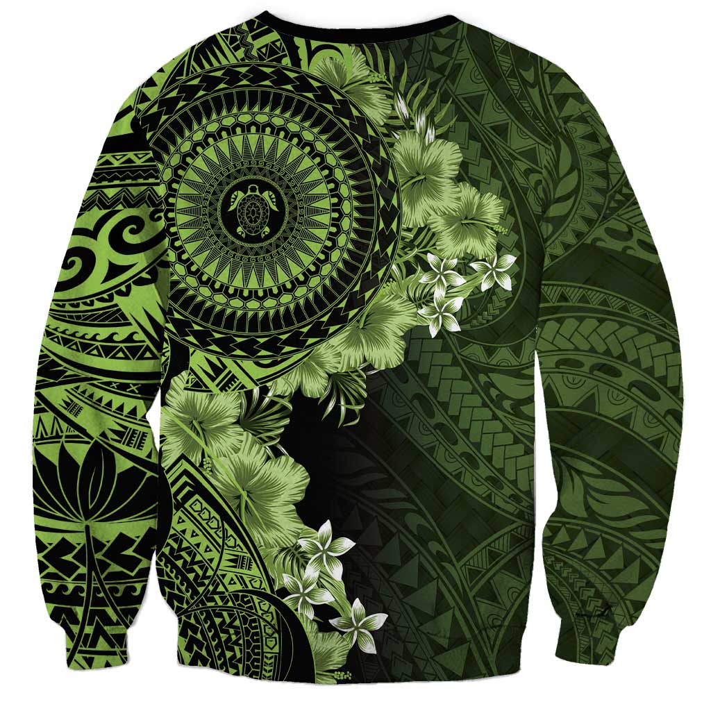 Vanuatu Sweatshirt Hibisus Polynesian Pattern Green - Polynesian Pride