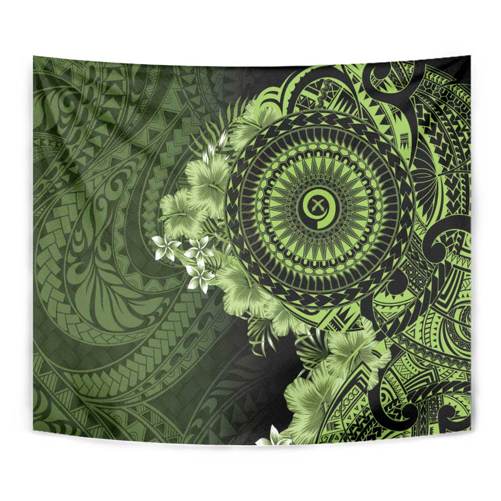 Vanuatu Tapestry Hibisus Polynesian Pattern Green - Polynesian Pride