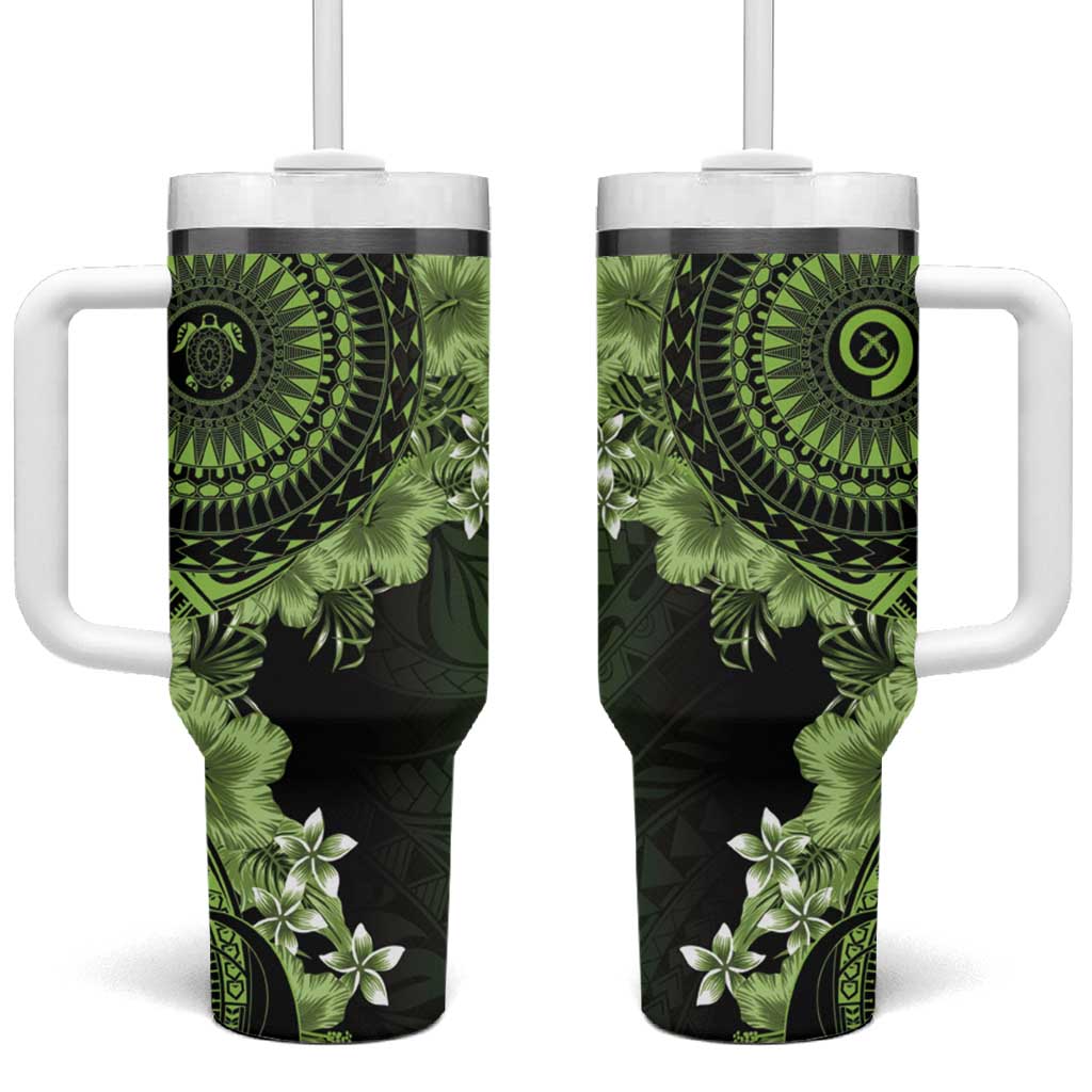 Vanuatu Tumbler With Handle Hibisus Polynesian Pattern Green - Polynesian Pride