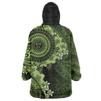 Vanuatu Wearable Blanket Hoodie Hibisus Polynesian Pattern Green - Polynesian Pride
