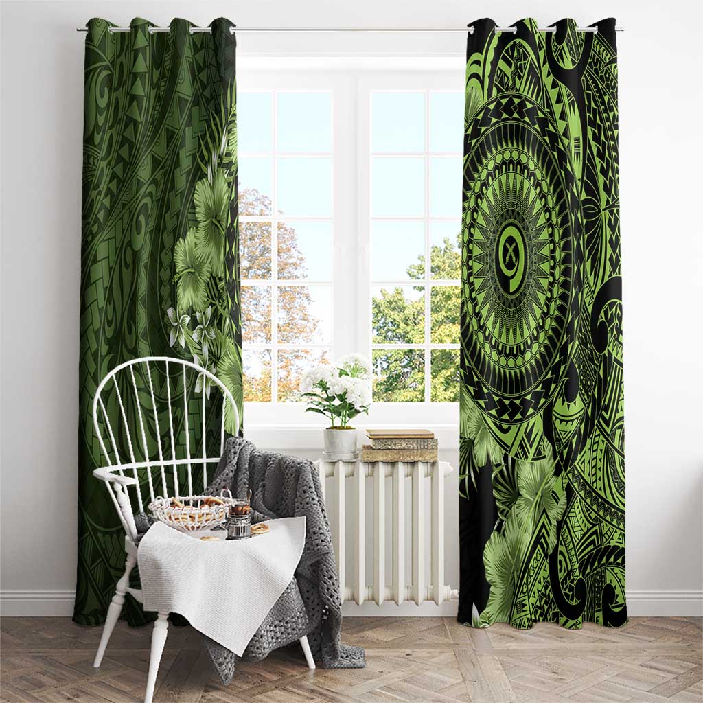 Vanuatu Window Curtain Hibisus Polynesian Pattern Green - Polynesian Pride