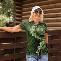 Vanuatu Women Polo Shirt Hibisus Polynesian Pattern Green - Polynesian Pride