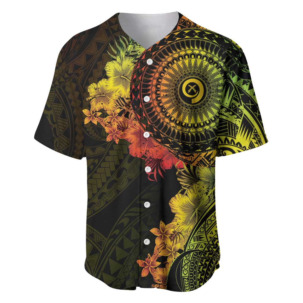 Vanuatu Baseball Jersey Hibisus Polynesian Pattern Reggae - Polynesian Pride