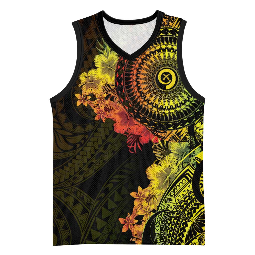 Vanuatu Basketball Jersey Hibisus Polynesian Pattern Reggae - Polynesian Pride