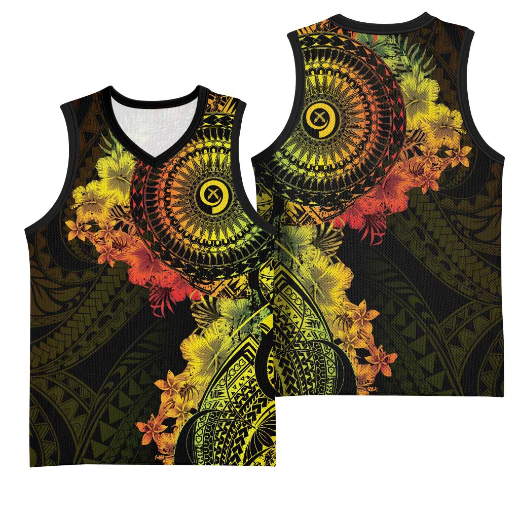 Vanuatu Basketball Jersey Hibisus Polynesian Pattern Reggae - Polynesian Pride