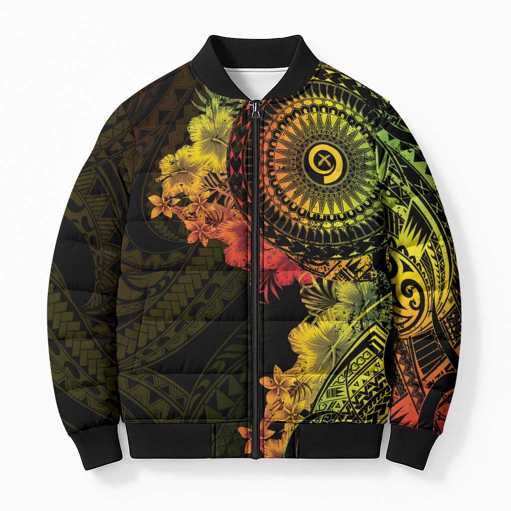 Vanuatu Bomber Puffer Jacket Hibisus Polynesian Pattern Reggae - Polynesian Pride