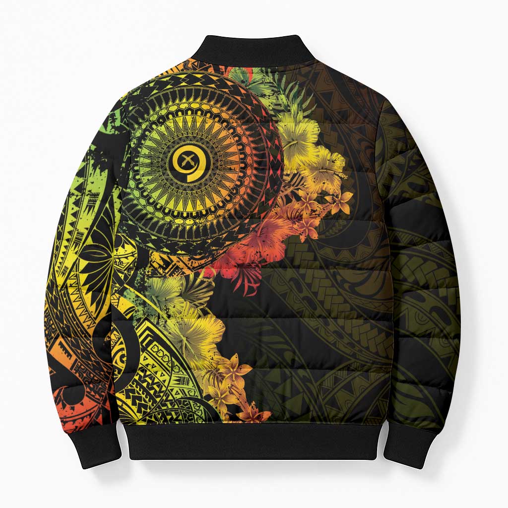 Vanuatu Bomber Puffer Jacket Hibisus Polynesian Pattern Reggae - Polynesian Pride