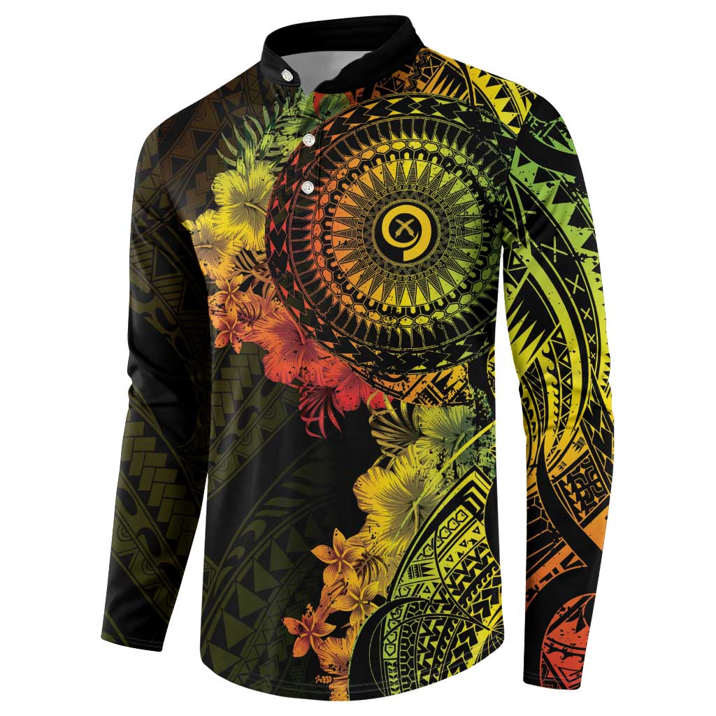 Vanuatu Button Sweatshirt Hibisus Polynesian Pattern Reggae - Polynesian Pride