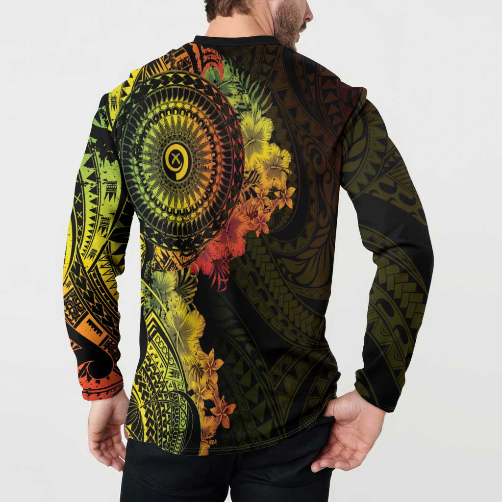 Vanuatu Button Sweatshirt Hibisus Polynesian Pattern Reggae - Polynesian Pride