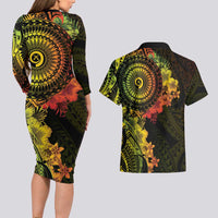 Vanuatu Couples Matching Long Sleeve Bodycon Dress and Hawaiian Shirt Hibisus Polynesian Pattern Reggae - Polynesian Pride