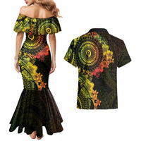 Vanuatu Couples Matching Mermaid Dress and Hawaiian Shirt Hibisus Polynesian Pattern Reggae - Polynesian Pride
