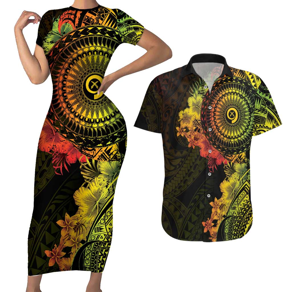 Vanuatu Couples Matching Short Sleeve Bodycon Dress and Hawaiian Shirt Hibisus Polynesian Pattern Reggae - Polynesian Pride
