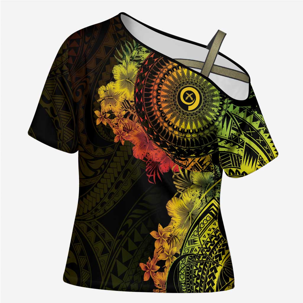 Vanuatu Cross Shoulder Shirt Hibisus Polynesian Pattern Reggae - Polynesian Pride