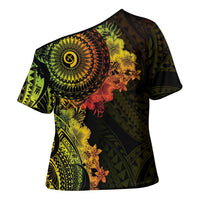 Vanuatu Cross Shoulder Shirt Hibisus Polynesian Pattern Reggae - Polynesian Pride