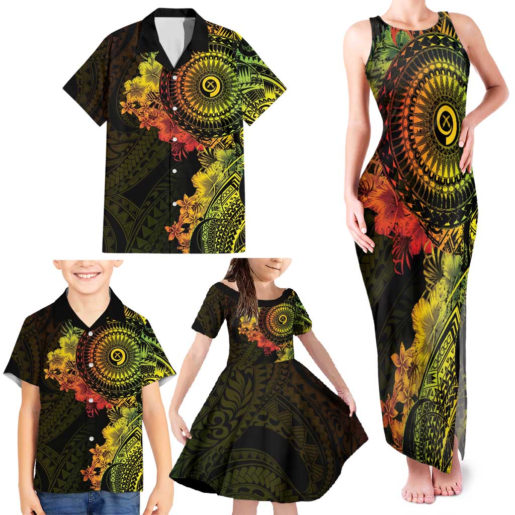 Vanuatu Family Matching Tank Maxi Dress and Hawaiian Shirt Hibisus Polynesian Pattern Reggae - Polynesian Pride