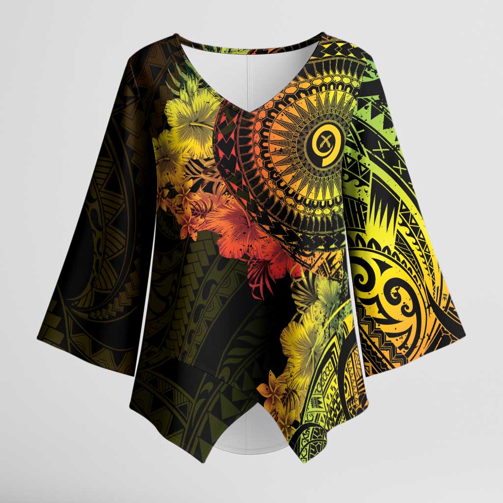 Vanuatu Kimono Sleeve Blouse Hibisus Polynesian Pattern Reggae - Polynesian Pride