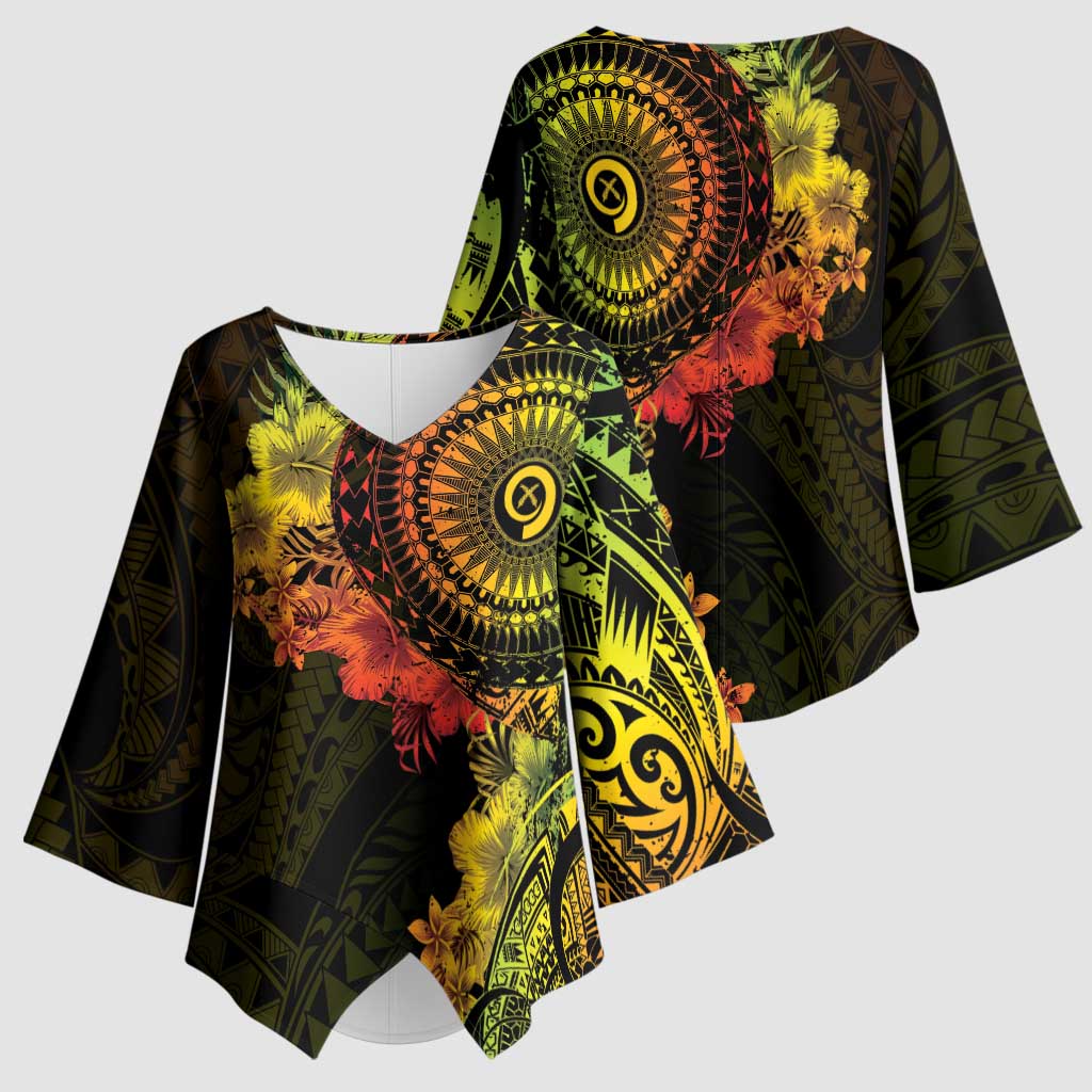 Vanuatu Kimono Sleeve Blouse Hibisus Polynesian Pattern Reggae - Polynesian Pride