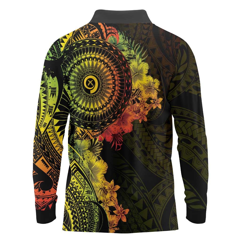 Vanuatu Long Sleeve Polo Shirt Hibisus Polynesian Pattern Reggae - Polynesian Pride