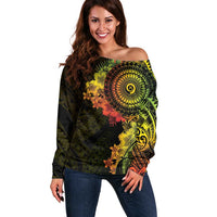Vanuatu Off Shoulder Sweater Hibisus Polynesian Pattern Reggae - Polynesian Pride