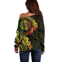 Vanuatu Off Shoulder Sweater Hibisus Polynesian Pattern Reggae - Polynesian Pride