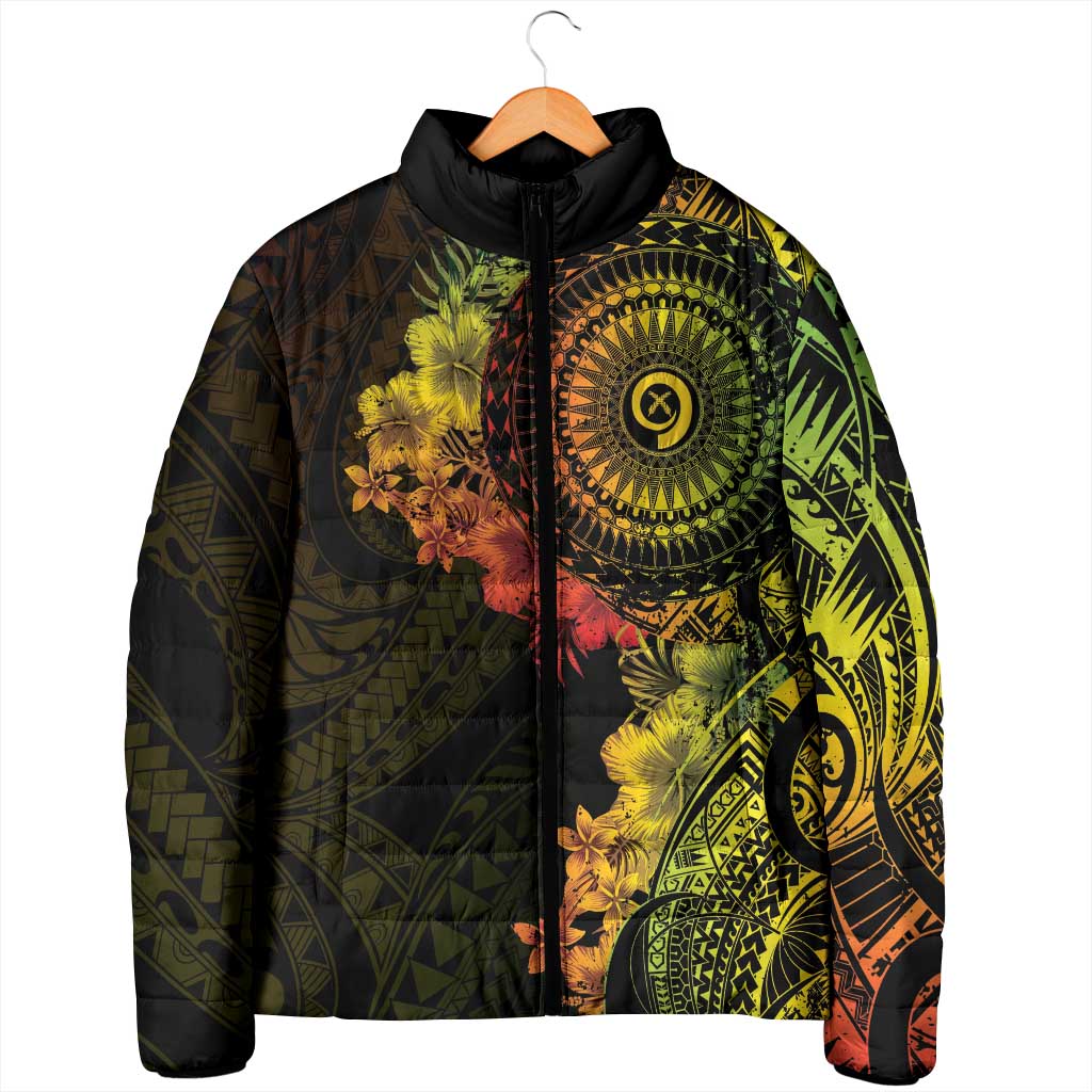 Vanuatu Padded Jacket Hibisus Polynesian Pattern Reggae - Polynesian Pride