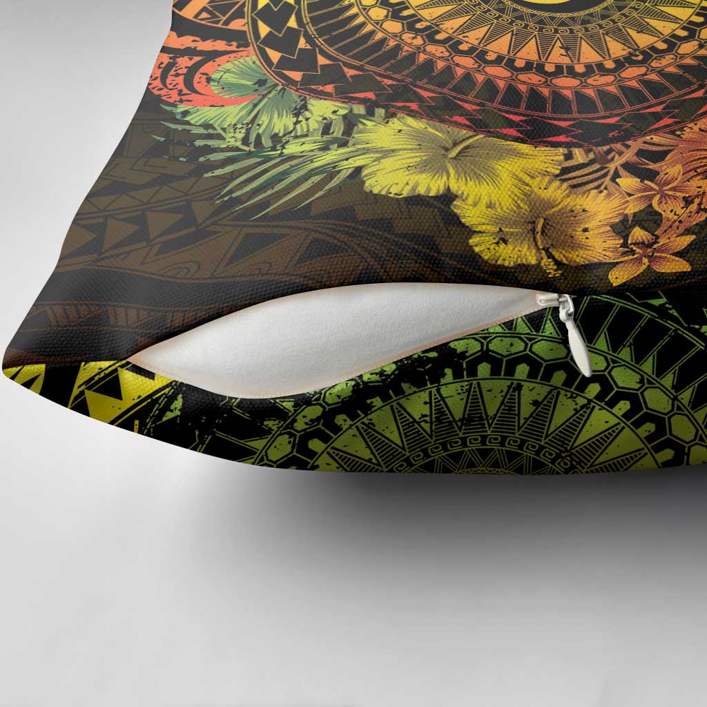 Vanuatu Pillow Cover Hibisus Polynesian Pattern Reggae - Polynesian Pride