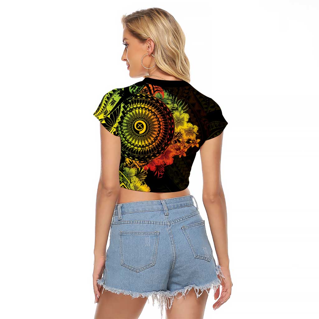 Vanuatu Raglan Cropped T Shirt Hibisus Polynesian Pattern Reggae LT14 - Polynesian Pride