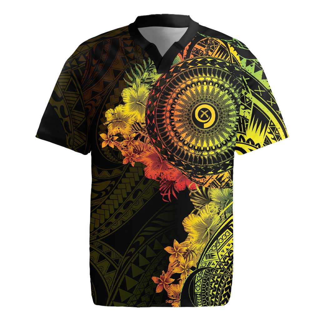 Vanuatu Rugby Jersey Hibisus Polynesian Pattern Reggae - Polynesian Pride