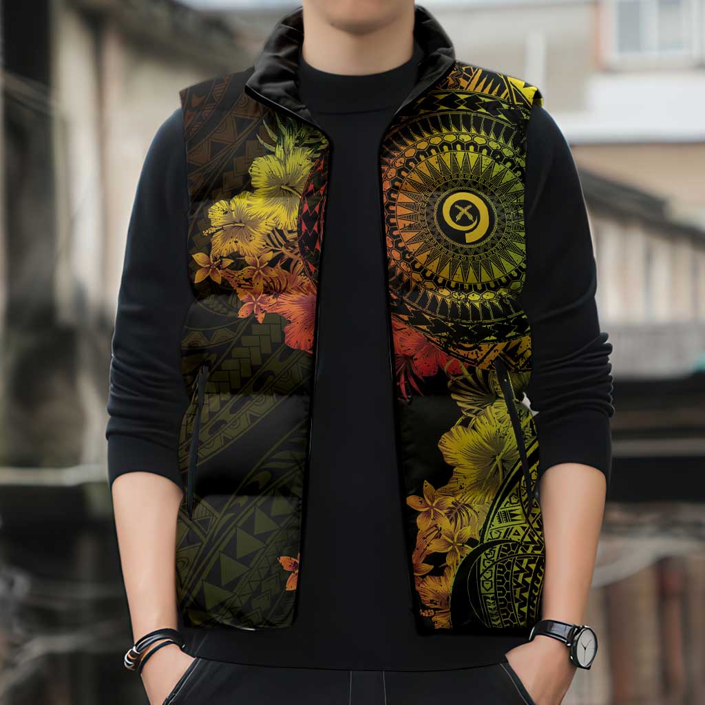 Vanuatu Sleeveless Puffer Jacket Hibisus Polynesian Pattern Reggae - Polynesian Pride