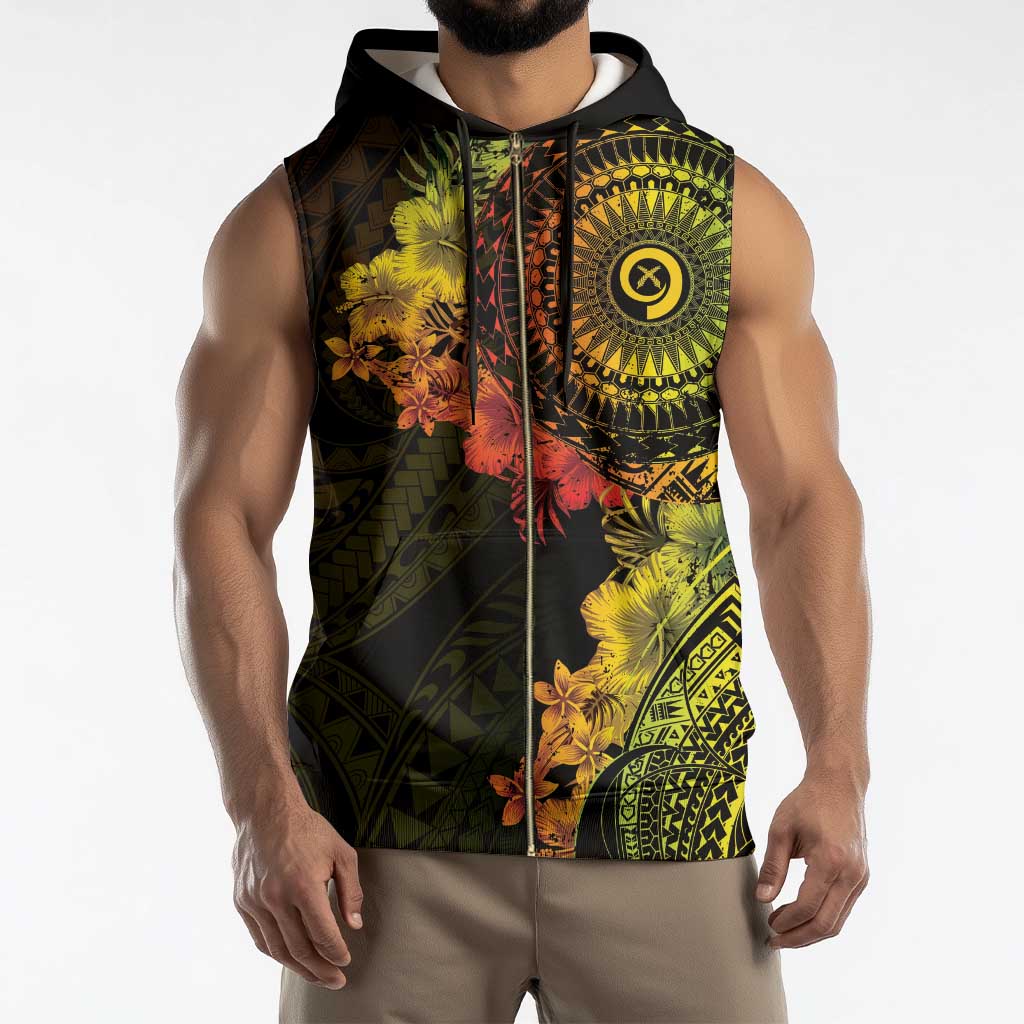 Vanuatu Sleeveless Zip Hoodie Hibisus Polynesian Pattern Reggae - Polynesian Pride