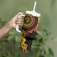 Vanuatu Tumbler With Handle Hibisus Polynesian Pattern Reggae - Polynesian Pride