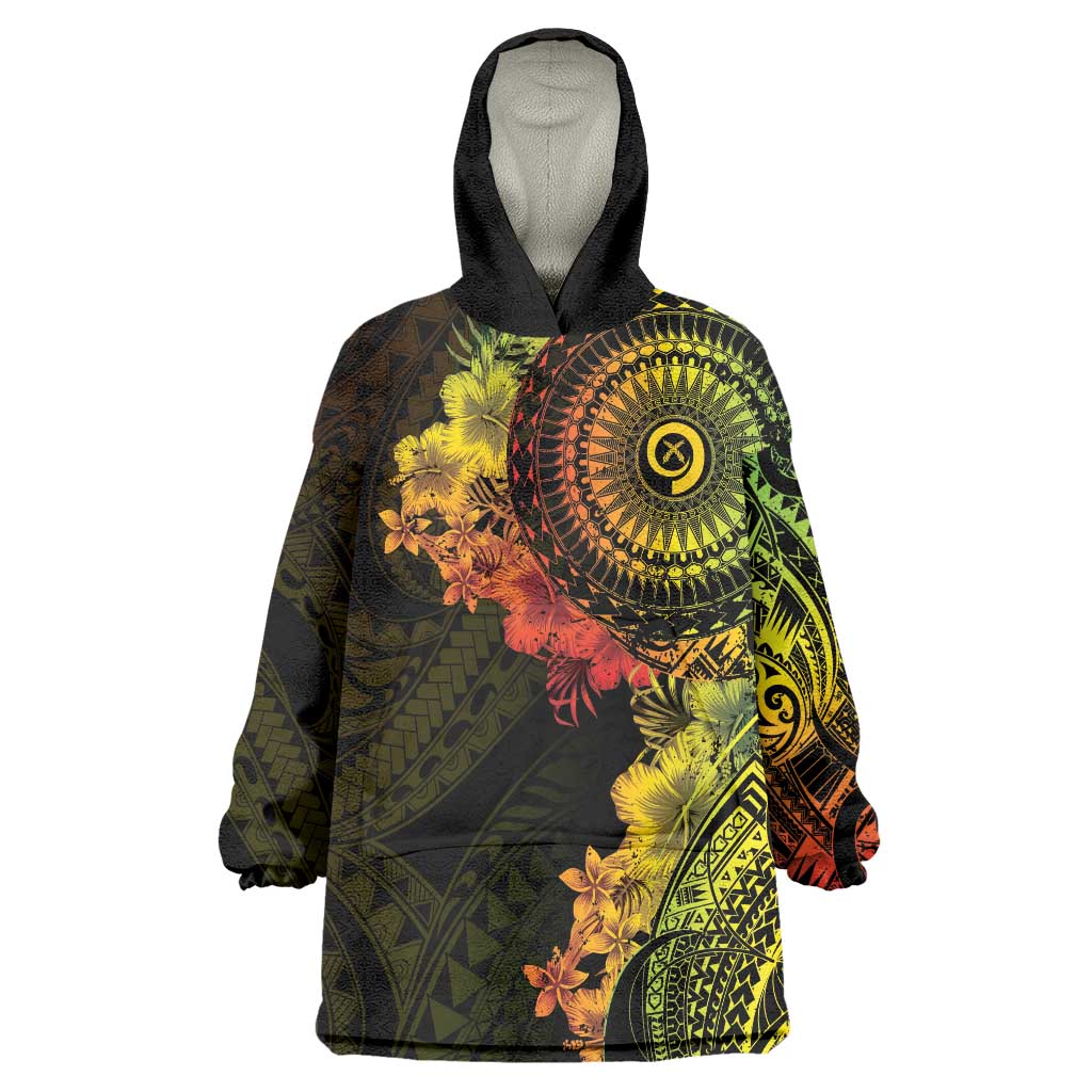 Vanuatu Wearable Blanket Hoodie Hibisus Polynesian Pattern Reggae - Polynesian Pride