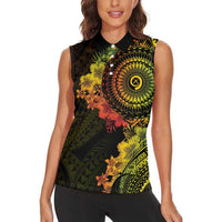 Vanuatu Women Sleeveless Polo Shirt Hibisus Polynesian Pattern Reggae - Polynesian Pride