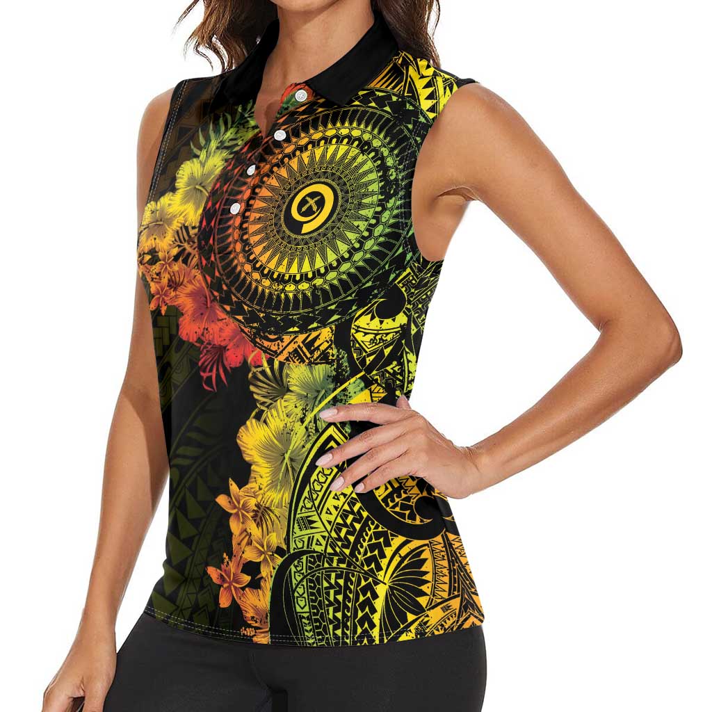 Vanuatu Women Sleeveless Polo Shirt Hibisus Polynesian Pattern Reggae - Polynesian Pride